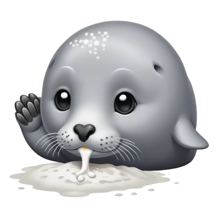 Grey seal is Sniffing white powder and holding the powder  sticker
