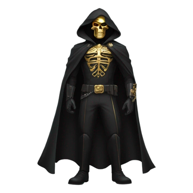 Bounty Hunter Boss with black cape and a gold skull mask from death Stranding, full body view sticker