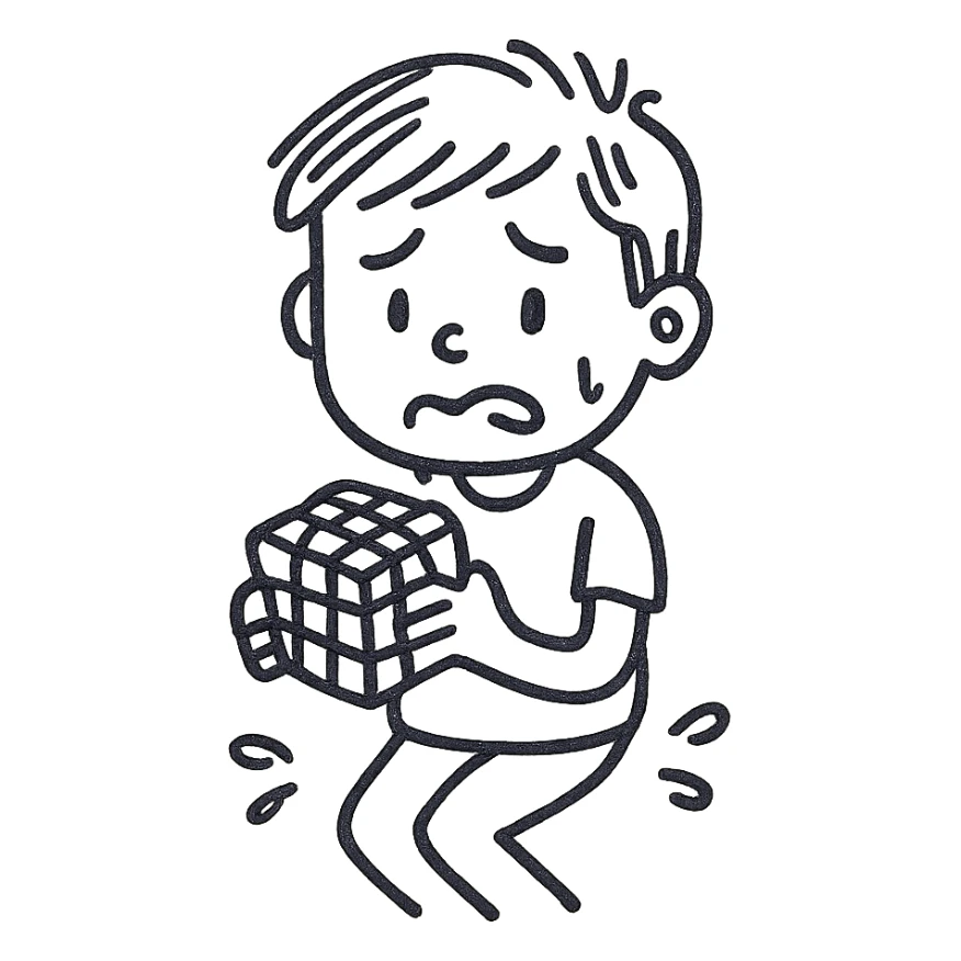 A boy solving a Rubik's cube 21x21 but he can't solve it because he need to pee sticker