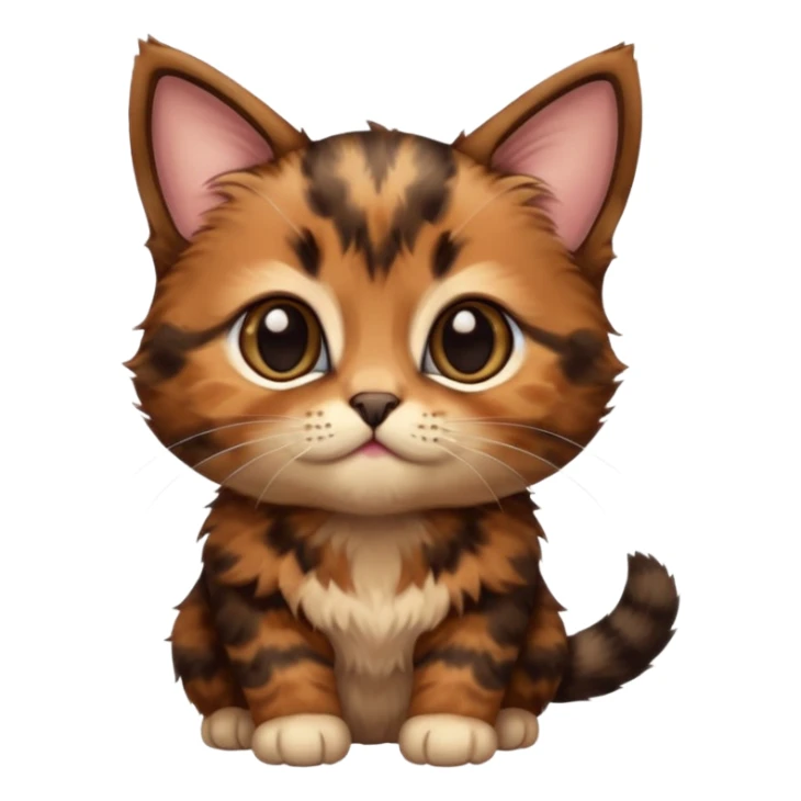 A high-resolution photo-realistic digital illustration of a brown tortoiseshell kitten, chest upward sticker