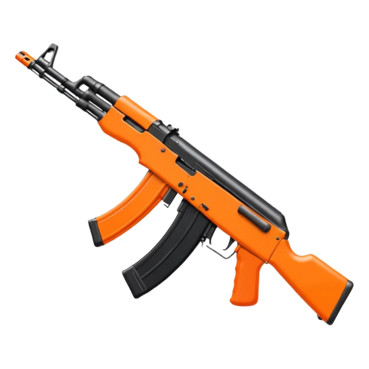 black AK-47 decorated with bright orange bows, emoji art style sticker