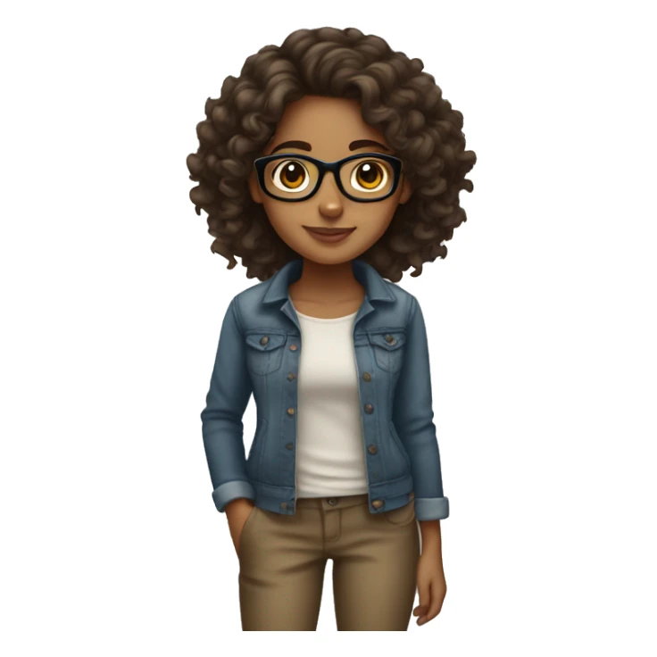 Hispanic brown skin girl with long curly hair and glasses sticker