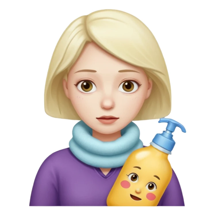 woman with a pained expression and a hot water bottle sticker