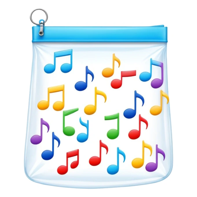 ziplock bag with several colorful music notes inside sticker