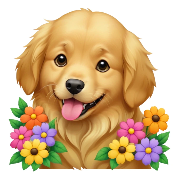 A dog biting a lot of flowers sticker