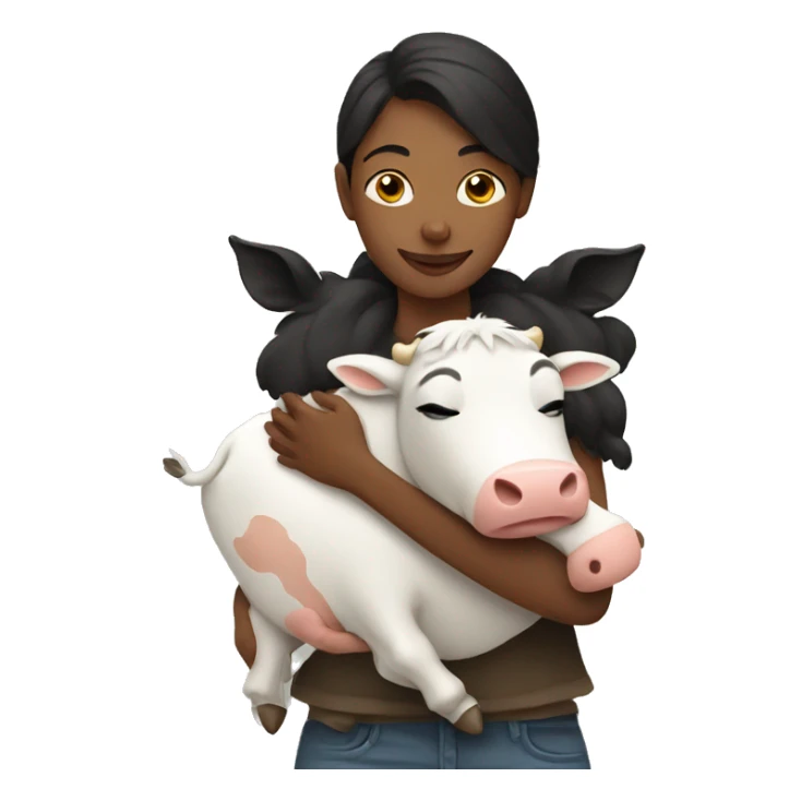 Woman hugging cow sticker