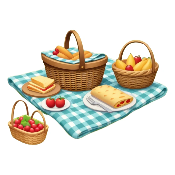 picnic scene with a blanket, basket, and food outdoors sticker