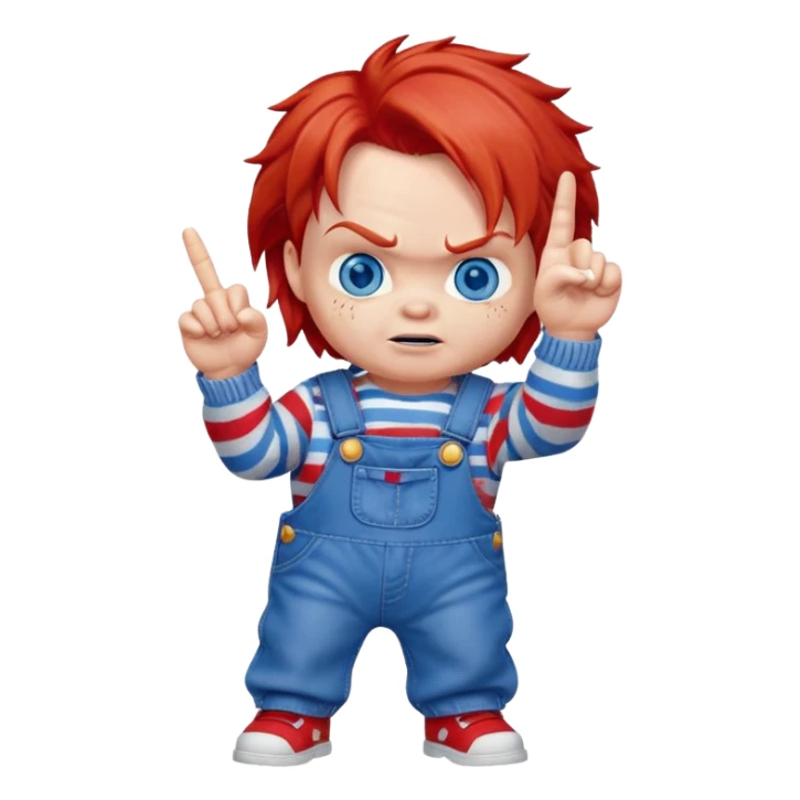 Chucky with his middle finger in the air  sticker