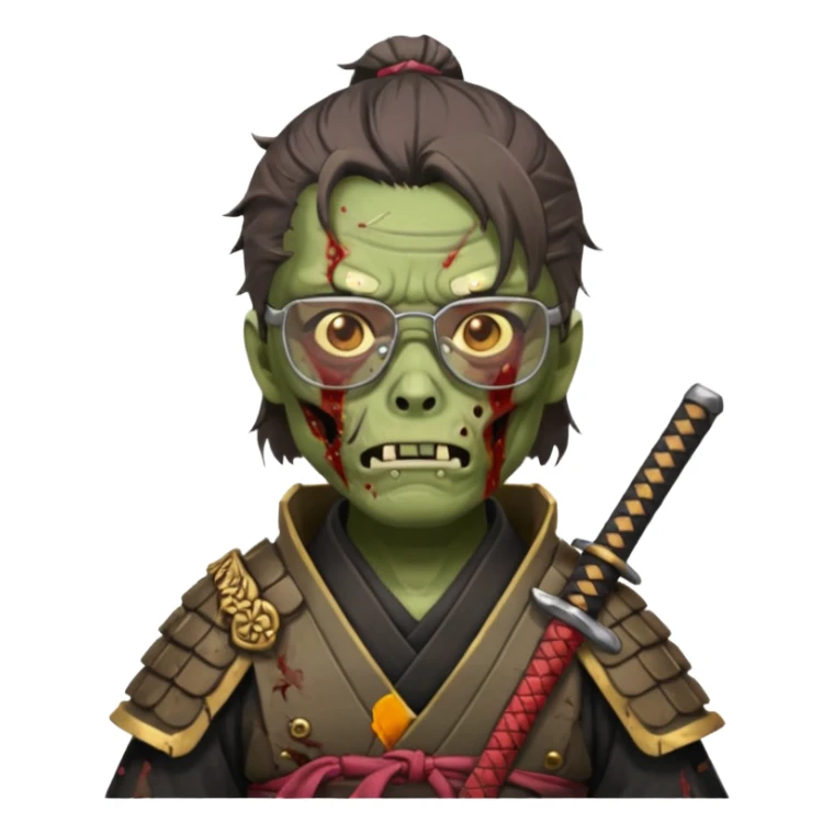 zombie samurai with glasses, highlight the glasses, more visible sticker