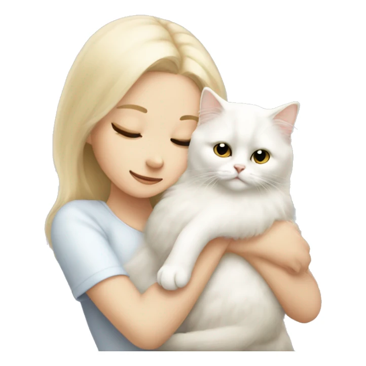 Blonde girl snuggling white Persian cat sticker