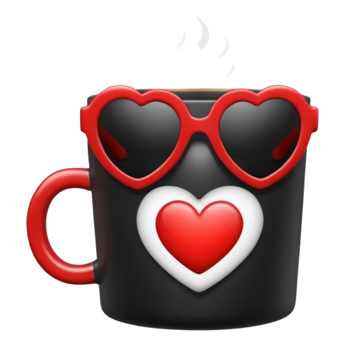 heart with black sunglasses and a coffee mug sticker