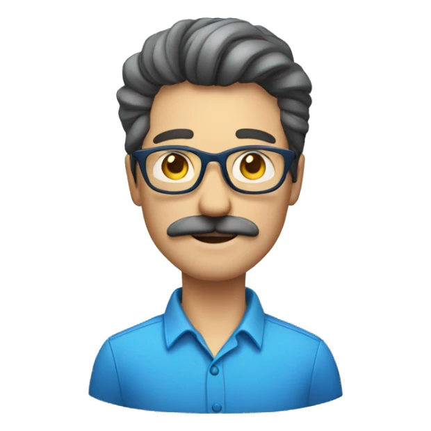 Nice white man in blue shirt with mustache and glasses sticker