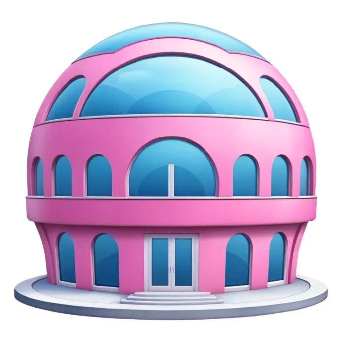 large pink building or bank with huge windows, round groundplan, emoji style, more glass emphasis sticker