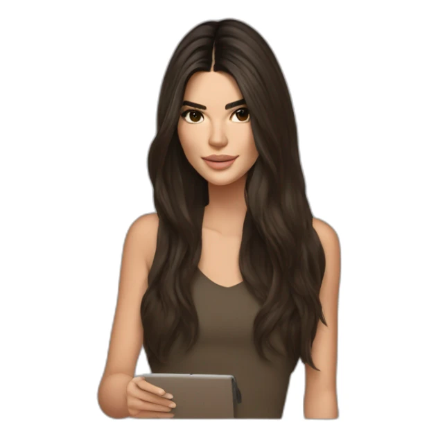 brunette Kendall Jenner with long hair holding iPad sticker
