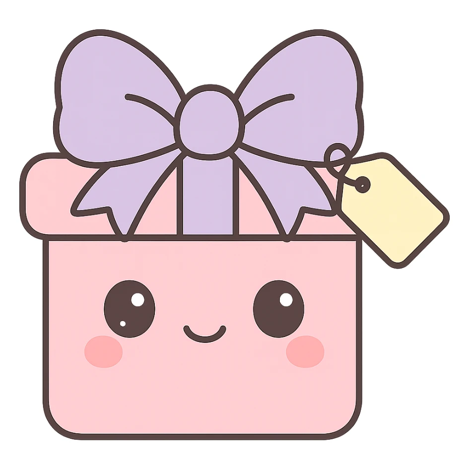 Add a small gift tag attached to the bow, keep the kawaii style, no background. sticker