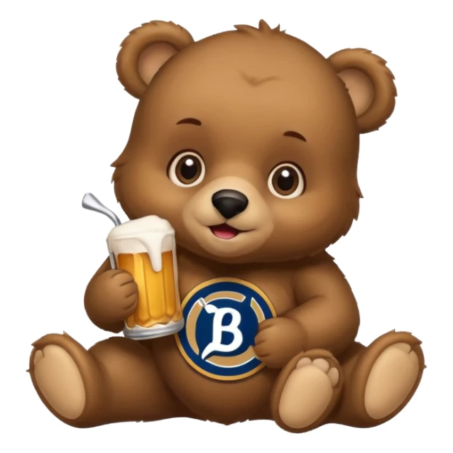 Baby Bear eating the brewers logo sticker