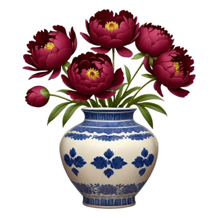 5 burgundy peonies in a vintage vase sticker