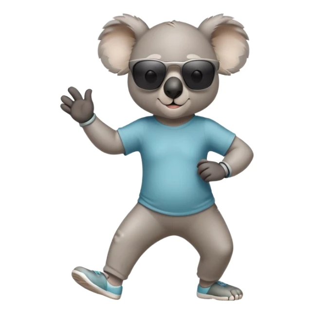friendly anthropomorphised koala in casual clothing, wearing dark sunglasses, jogging upright in standard pose sticker