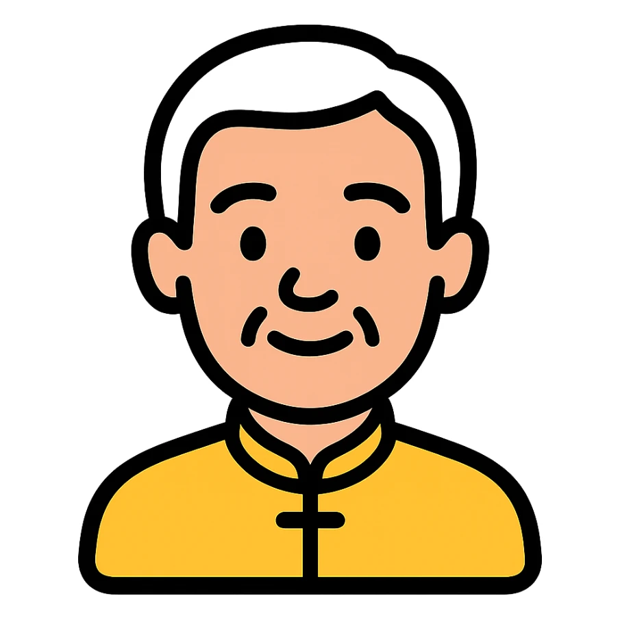 white haired handsome Chinese man icon with lineal color and black outlines sticker