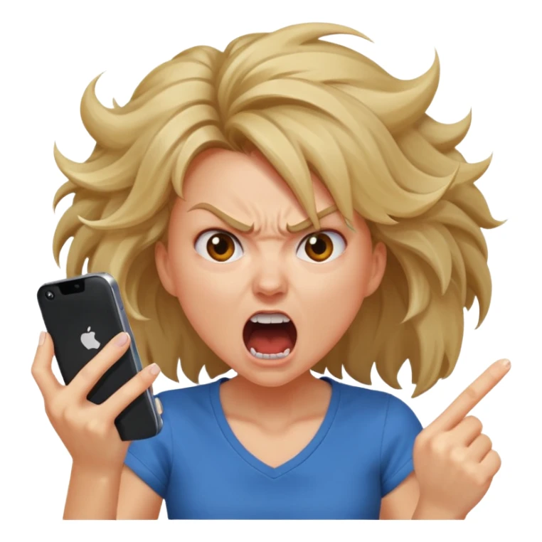 furious girl yelling into a smartphone, intense facial expression, energetic sticker