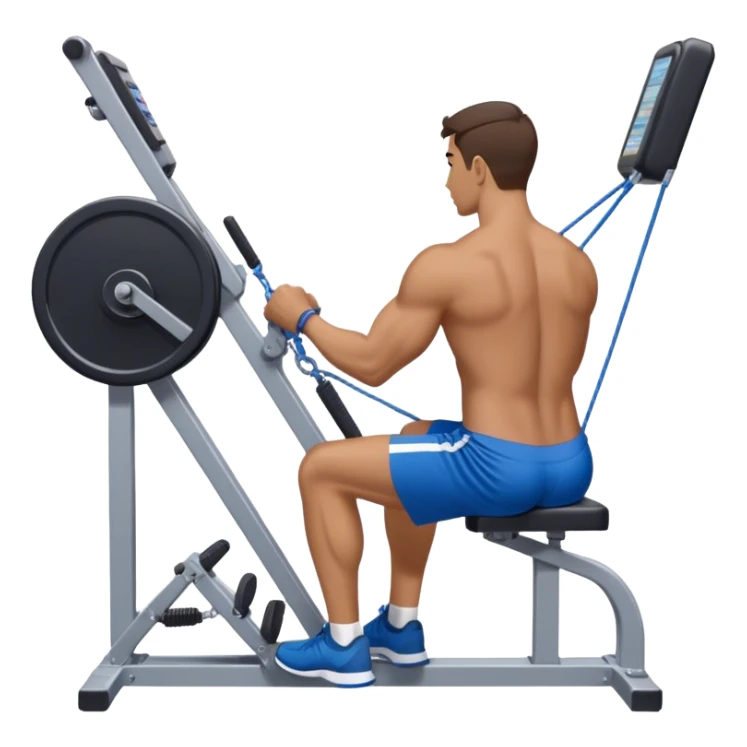 back view of man with blue shorts using seated cable-rows machine sticker