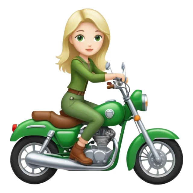 Girl sitting on the green motorcycle  sticker