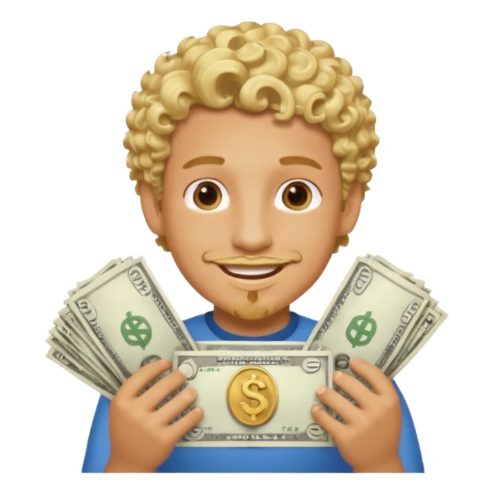 boy with curls blond and goate mogging is making a money spread sticker