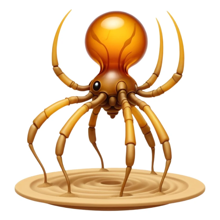 A quadrupedal being with a body of compressed amber sand that solidifies into glass-like plates at its joints, featuring hollow chambers within its torso where small dust devils perpetually swirl.

 sticker