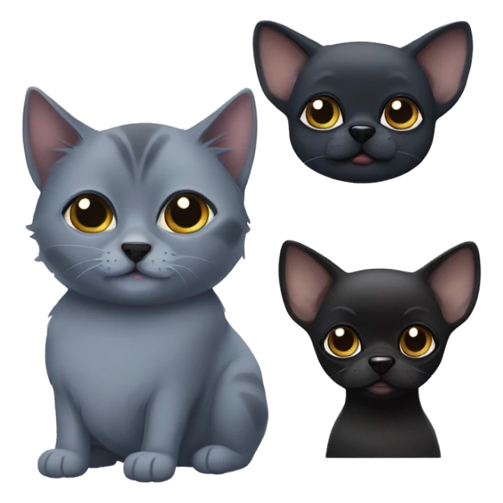 a big russian blue cat and two small black chihuahuas sticker