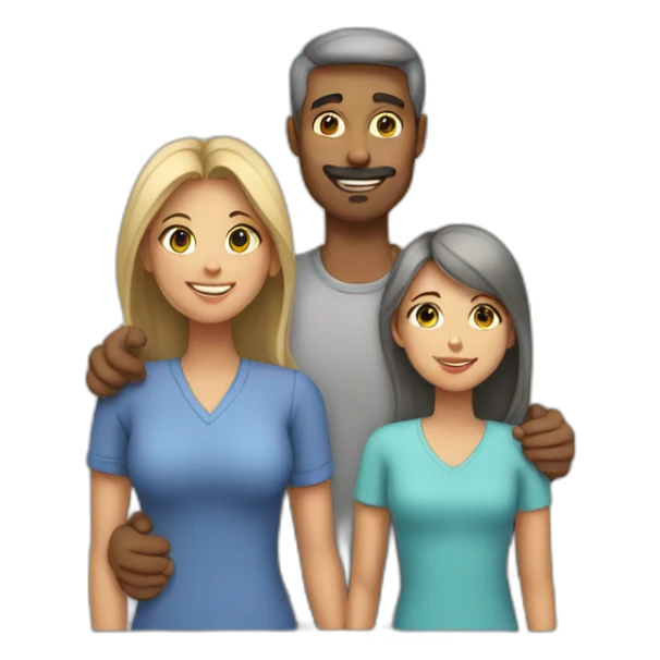 Family mom, dad, daughter and gray cat sticker