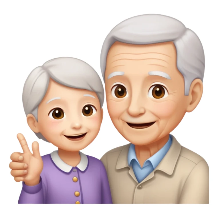 child greeting or helping an elderly person, cheerful and respectful sticker