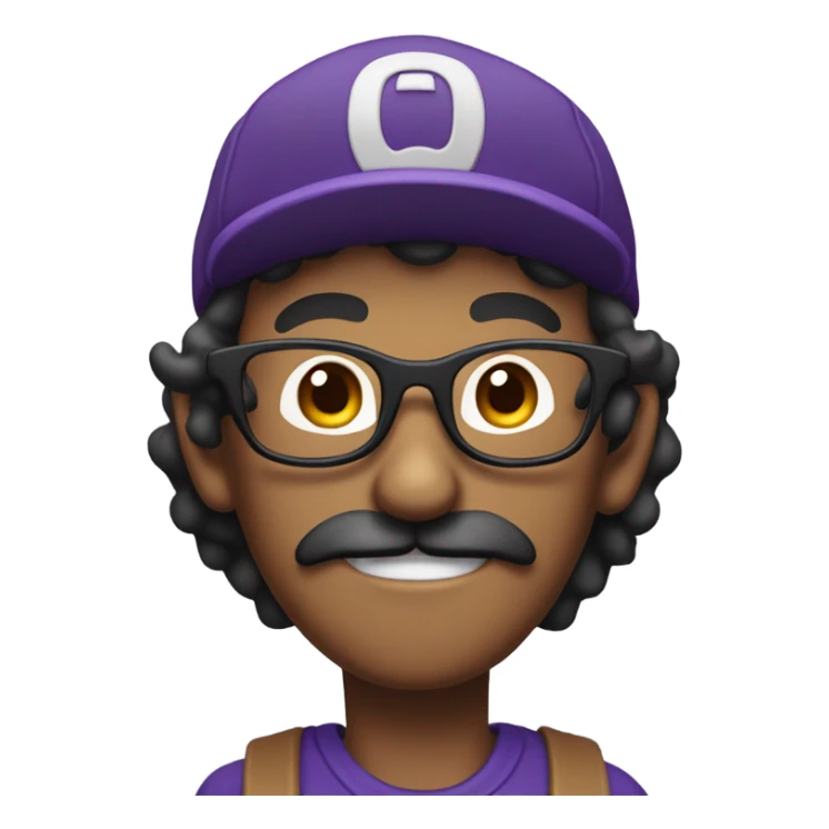 Brown skinned man wearing backwards cap with glasses and a scraggly mustache like waluigi sticker