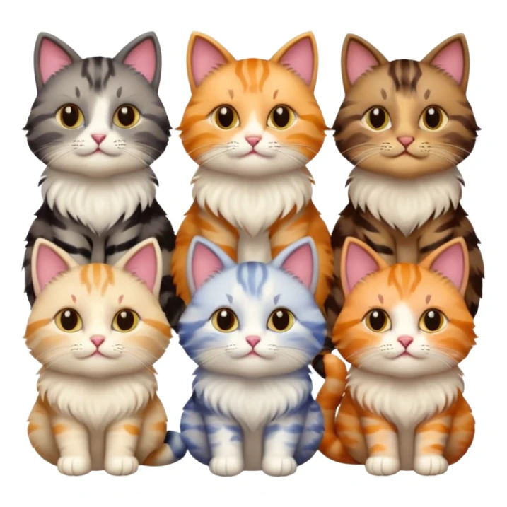 6 cats with different coloured coats sticker