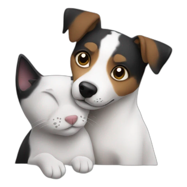 Black mackerel cat and Jack Russell dog hugging sticker