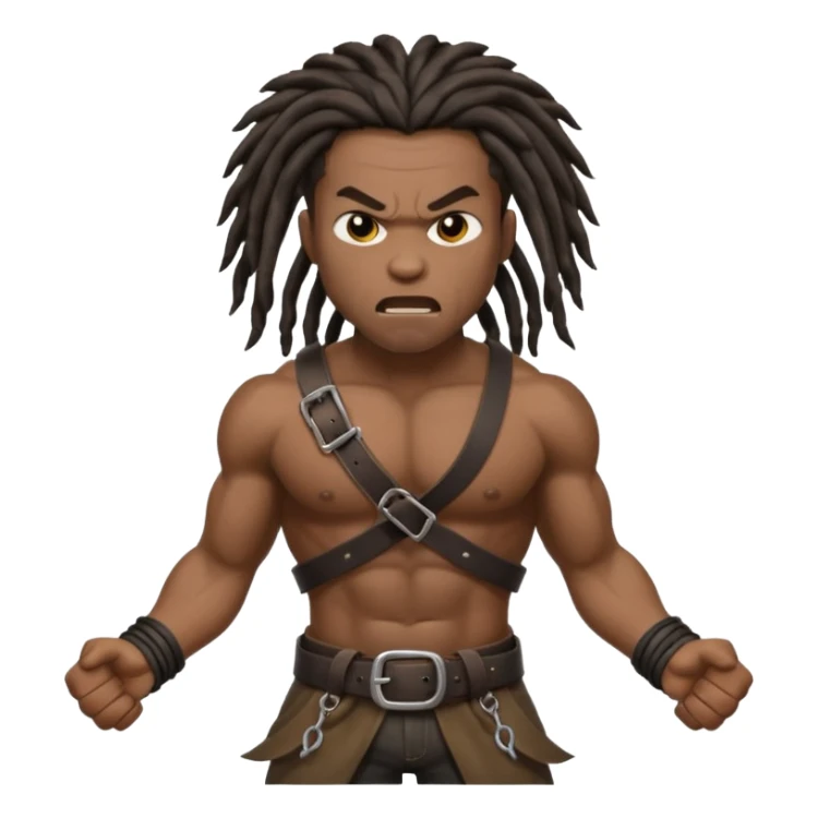 a angry black man with dreads too the side slanging back and forth a belt sticker