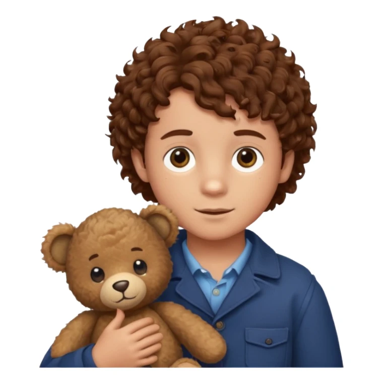 curly hair boy with bear  sticker