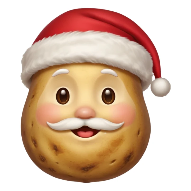 Potato with a face and a Santa Christmas hat on sticker
