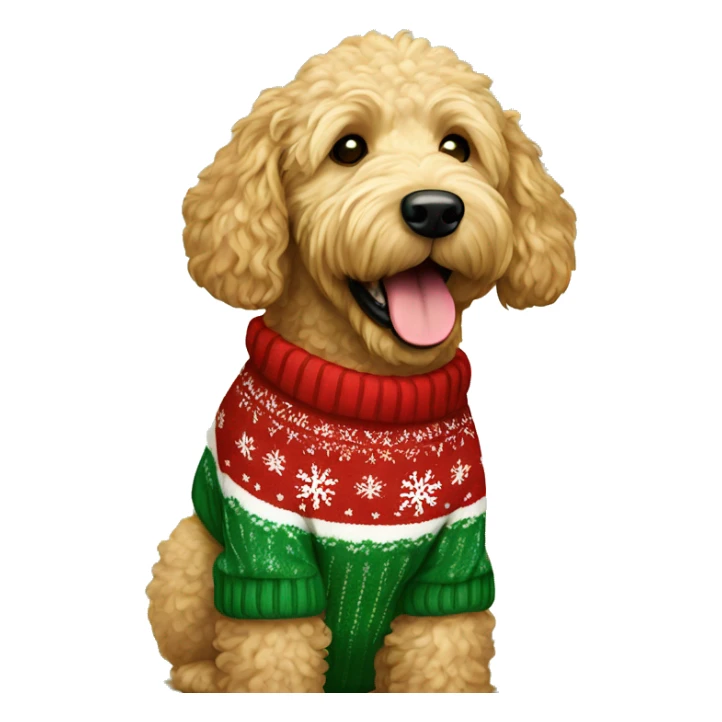 Golden doodle wearing christmas Sweater  sticker