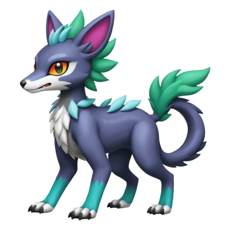 Meloetta-Vernid-Poochyena-Sergal-Protogen-hybrid-fusion-Fakémon-creature, full body sticker