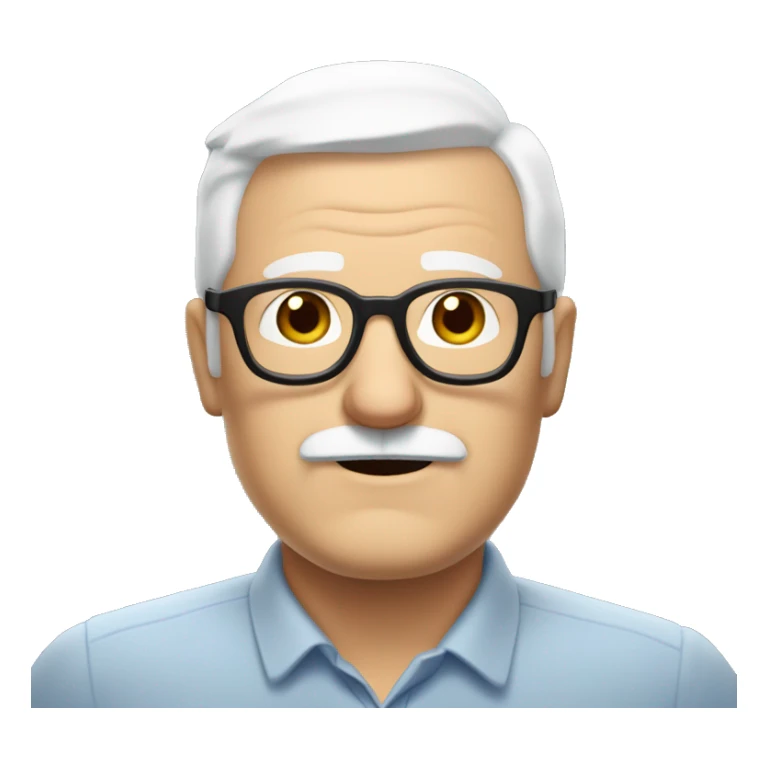 plump white old man, short white hair, black glasses, white mustache no beard sticker