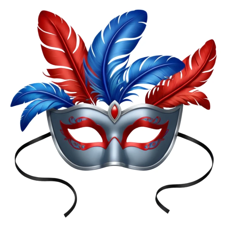 grey masquerade mask  with red and blue feathers sticker