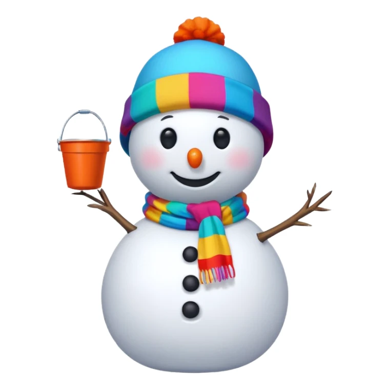 A snowman wearing a colorful scarf and a tiny bucket hat. sticker