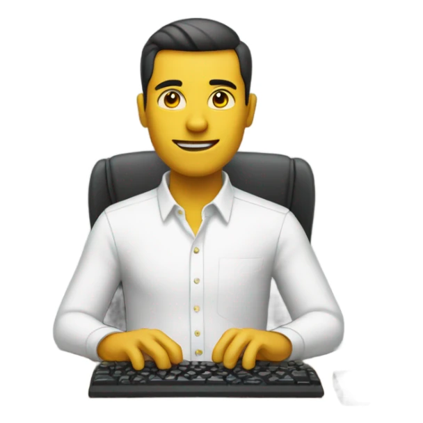 yellow skin man using keyboard on desk wearing white button down shirt front view sticker