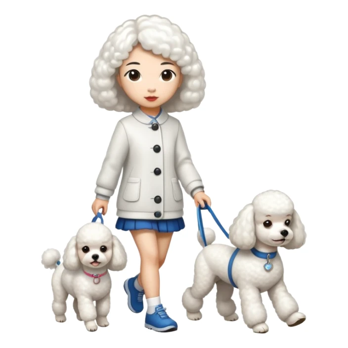 white dog (poodle) walking with owner (asian girl) sticker