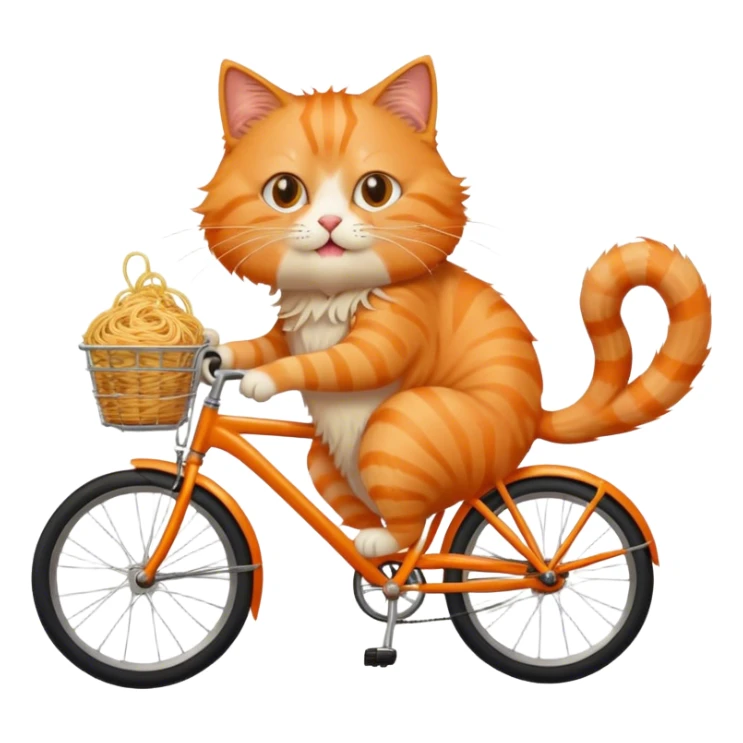 Cat on a bike eating spaghetti sticker
