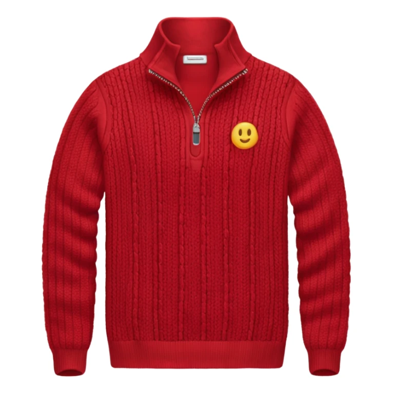 red knitted quarter zip with the knitting visible sticker