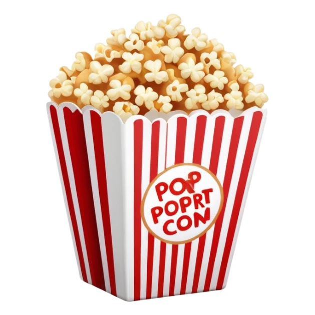 minimalist sweet popcorn emoji style, red and white popcorn box, caramel popcorn sticker
