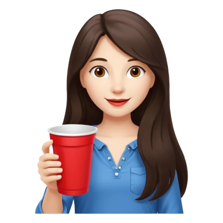 white happy long haired brunette girl with red solo cup sticker