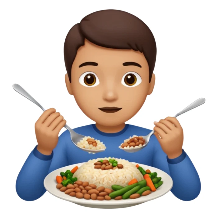 Create a person having lunch. Not a sandwich. Rice, beans, vegetables and chicken. sticker