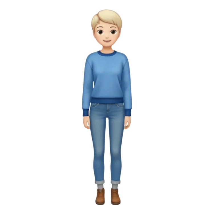 woman full body standing short pixie hair jeans sweater smile sticker